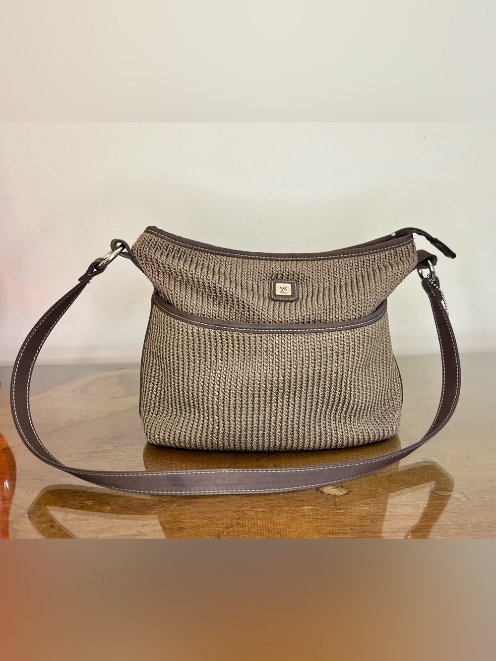 Lina Crochet Medium Size Brown Shoulder Bag Purse P24 with Bag Charm